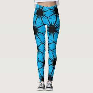 Leggings Motif Géométrique Abstrait Cactus Épineux Noir Ble