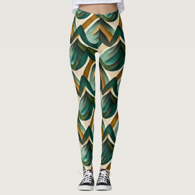 Leggings Motif géométrique abstrait or sarcelle moderne (Devant)