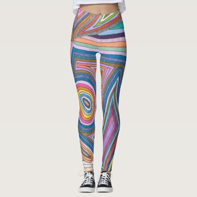 Leggings Motif géométrique abstrait rayé vibrant (Devant)