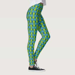 Leggings Motif géométrique Abstrait rétro en bleu et vert