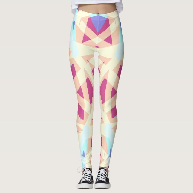 Leggings Motif géométrique Abstrait rose violet jaune (Devant)