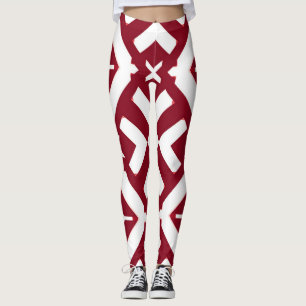 Leggings Motif géométrique abstrait rouge et blanc