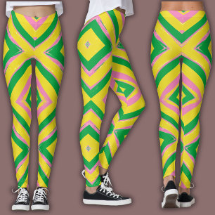 Leggings Motif Géométrique Abstrait Vert, Jaune & Rose