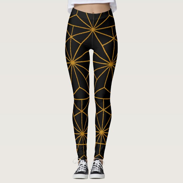 Leggings Motif géométrique art déco noir et or (Devant)