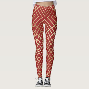 Leggings Motif géométrique Art déco rouge chinois moderne