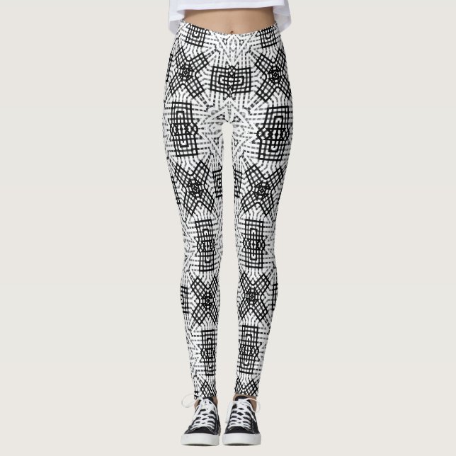 Leggings Motif géométrique blanc et noir (Devant)