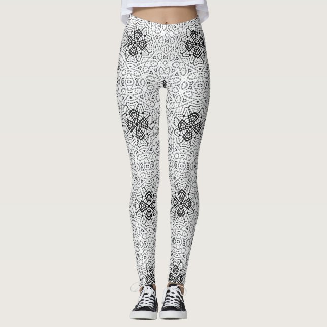 Leggings Motif géométrique blanc et noir (Devant)