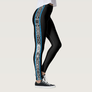 Leggings Motif géométrique d'abrégé sur noir bleu moderne