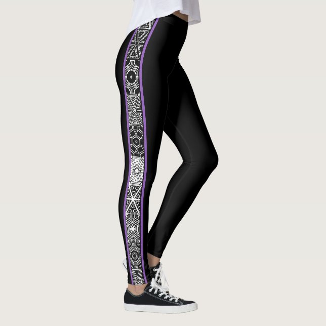 Leggings Motif géométrique d'abrégé sur noir pourpre (Droite)