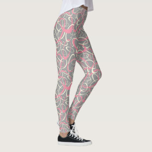Leggings motif géométrique de boucles rétro gris rose