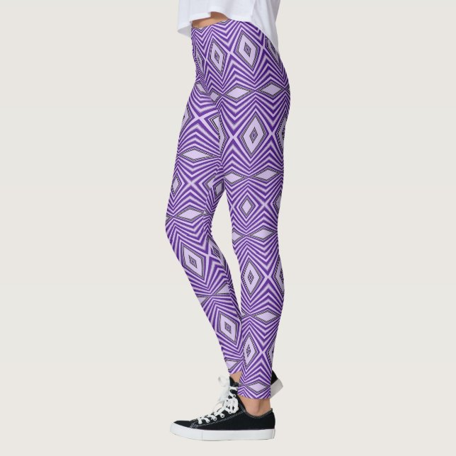 Leggings Motif géométrique diamant violet stylé cool (Gauche)