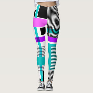 Leggings motif géométrique en couleurs rayées et néons