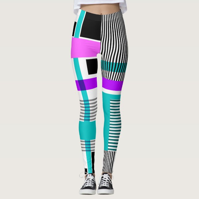 Leggings motif géométrique en couleurs rayées et néons (Devant)