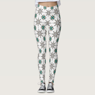 Leggings Motif géométrique floral beige sarcelle