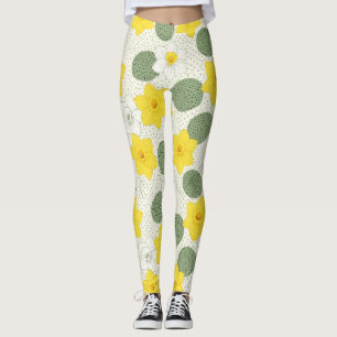 Leggings Motif géométrique floral narcisse botanique (1)