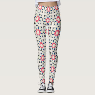 Leggings Motif géométrique floral rose marine