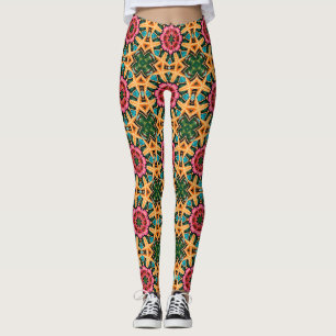 Leggings Motif géométrique floral rose tropical