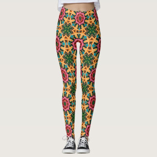 Leggings Motif géométrique floral rose tropical