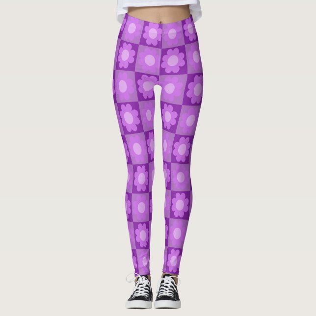 Leggings Motif Géométrique Floral Violet (Devant)