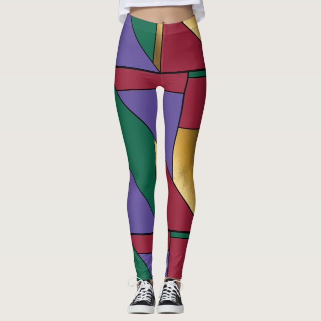 Leggings Motif géométrique Gold violet vert rouge (Devant)