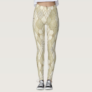 Leggings Motif Géométrique Hexagone Or Élégant - Marbre 4