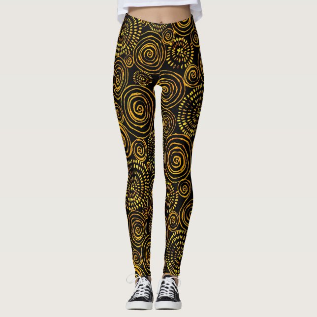 Leggings Motif géométrique moderne Abstrait noir et or (Devant)