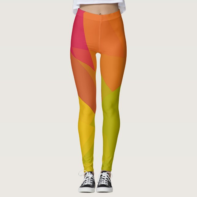 Leggings Motif géométrique moderne jaune citron orange (Devant)