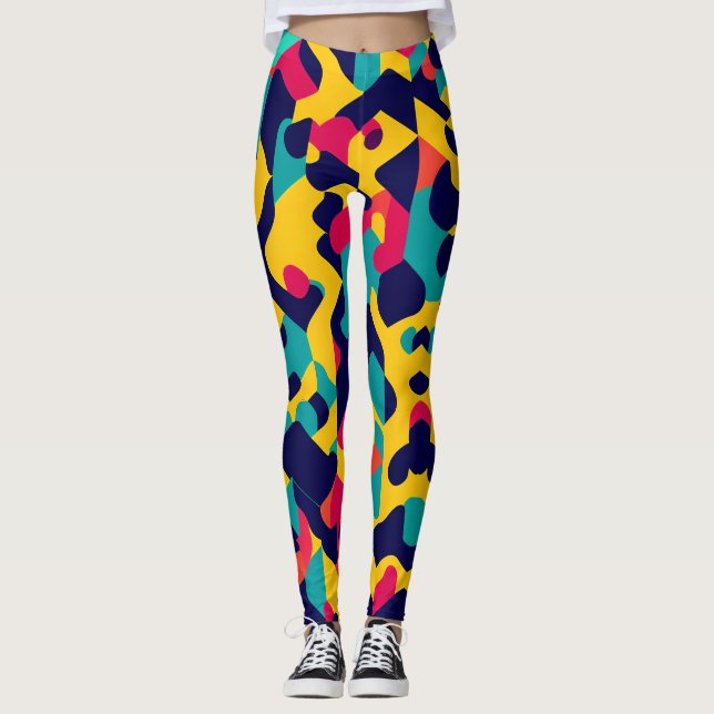 Leggings Motif géométrique moderne twitch jaune bleu rose (Devant)