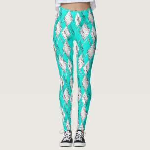 Leggings Motif géométrique néo-turquoise.