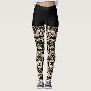 Leggings Motif géométrique noir et beige