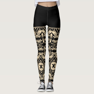 Leggings Motif géométrique noir et beige