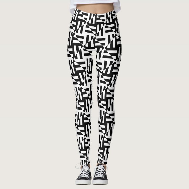 Leggings Motif géométrique noir et blanc (Devant)