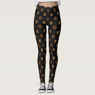Leggings Motif géométrique ornemental or et antique noir