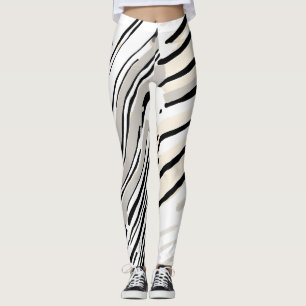 Leggings Motif géométrique rayures noir, blanc et gris