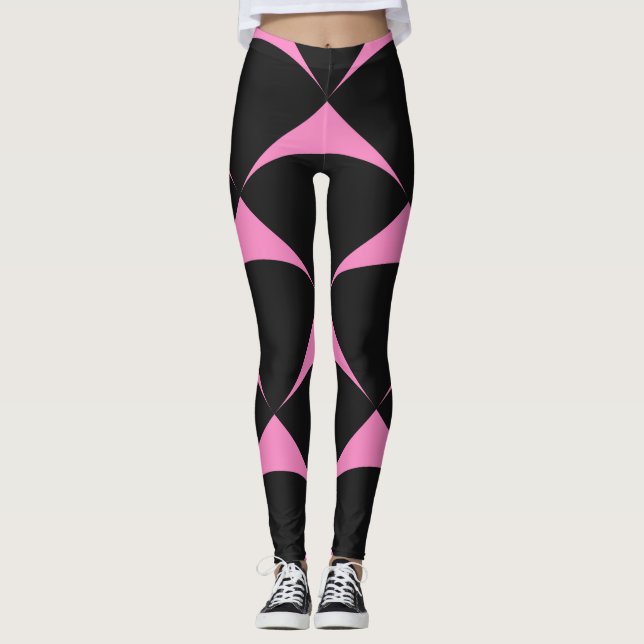 Leggings Motif géométrique rose et noir (Devant)