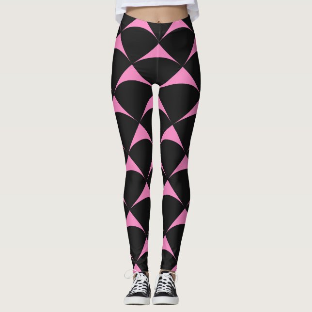 Leggings Motif géométrique rose et noir (Devant)