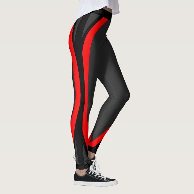 Leggings Motif Géométrique Rouge Noir Moderne (Droite)