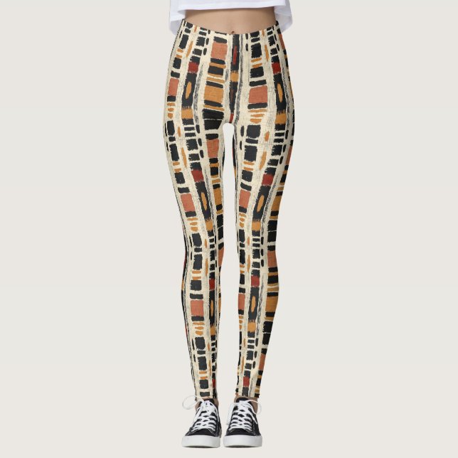 Leggings Motif géométrique rustique en boue (3) (Devant)
