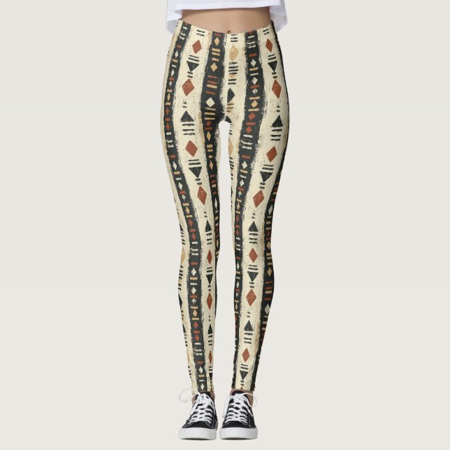 Leggings Motif géométrique rustique en boue de coton (4) (Devant)
