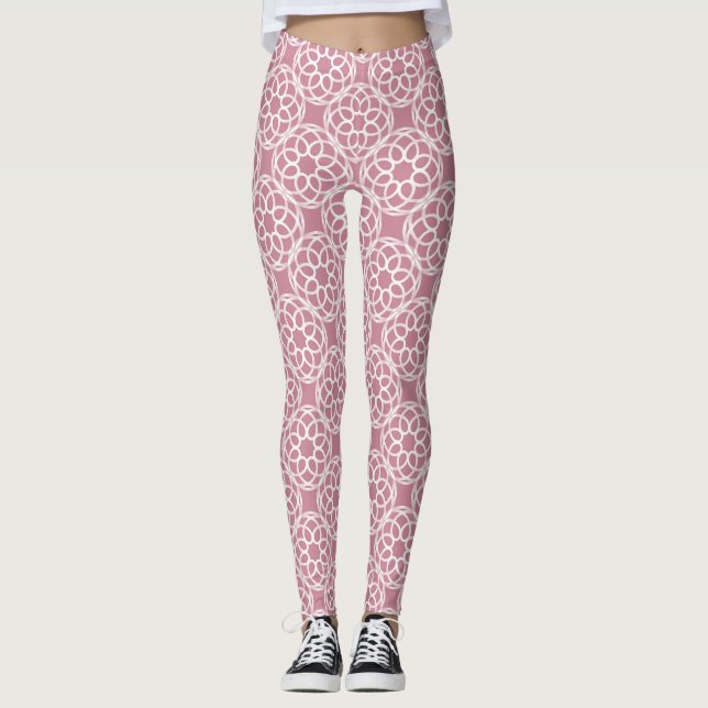 Leggings Motif géométrique sans couture rose blanc (Devant)