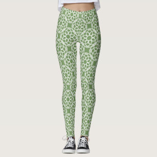 Leggings Motif géométrique sans couture vert sauge blanc