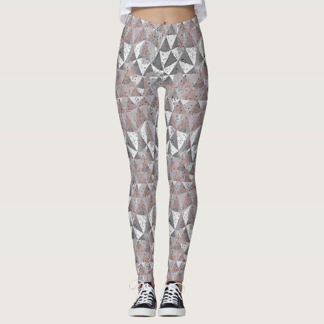 Leggings motif géométrique tons gris avec triangles (Devant)