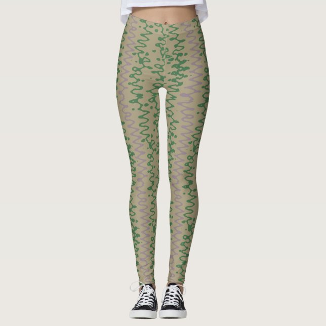 Leggings motif géométrique tons verts avec triangles (Devant)