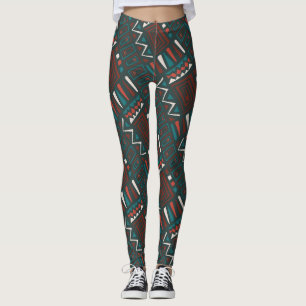 Leggings Motif géométrique Tribal en rouge, Turquoise, blan