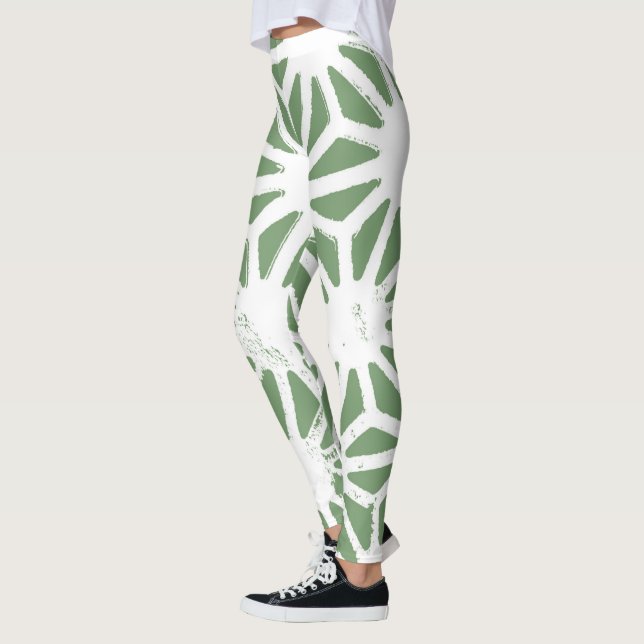 Leggings Motif géométrique vert et blanc olive (Gauche)