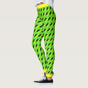 Leggings Motif géométrique vert et noir avec Triage Jaune