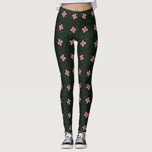 Leggings Motif géométrique vert foncé et rose (Devant)