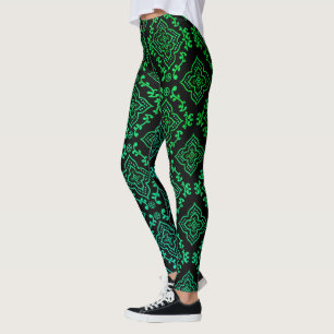 Leggings Motif géométrique vert / Impression indienne
