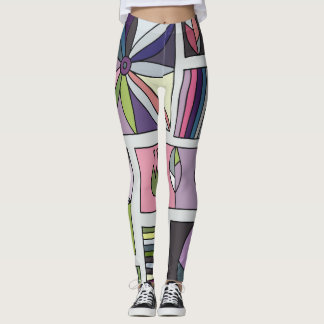 Leggings motif géométrique vintage, coloré et dessiné à la