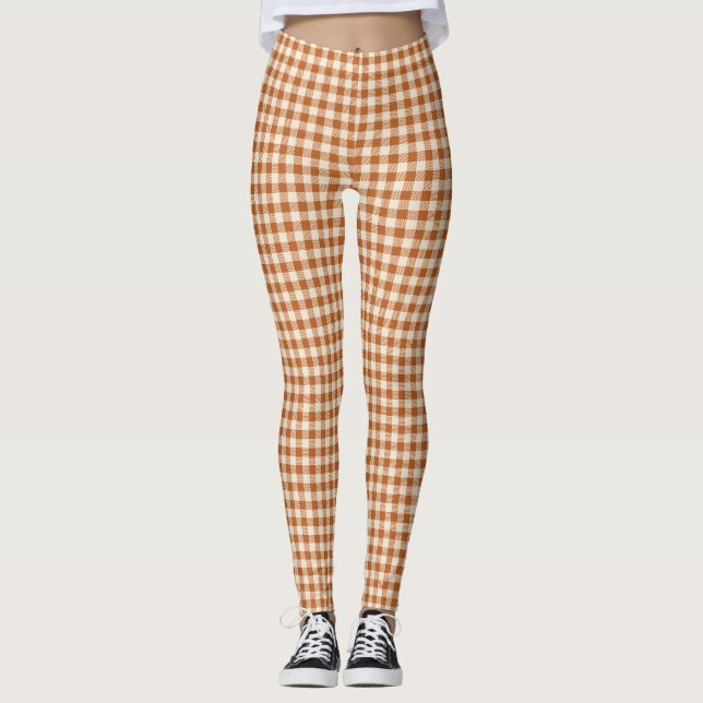 Leggings Motif Gingham Orange Brûlé Automnal carreauté (Devant)